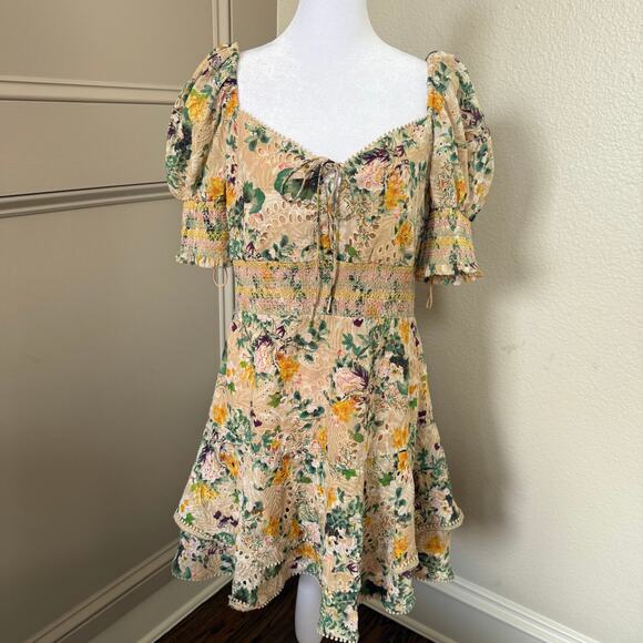 Alice+Olivia Crawford Floral Puff-Sleeve Minidress Est Sz 10/12 SEE DESCRIPTION - Picture 1 of 12